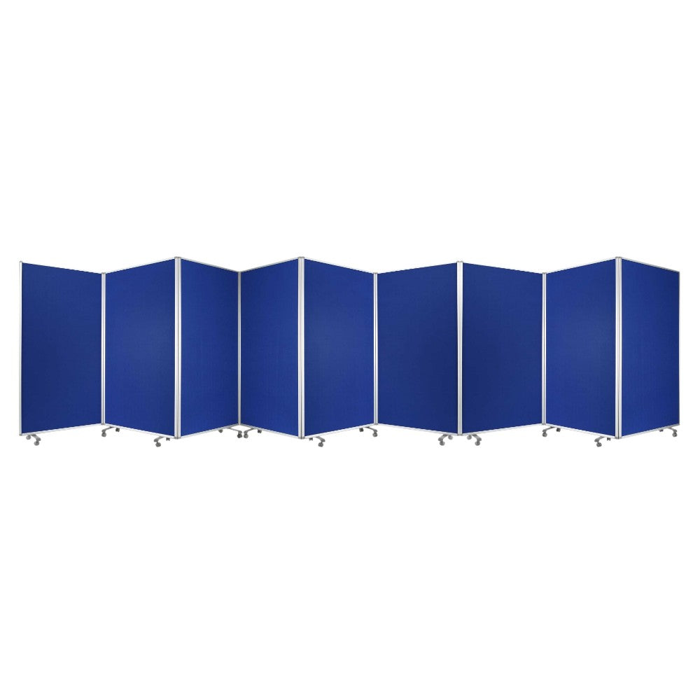71" Blue Iron Folding Nine Panel Screen Room Divider