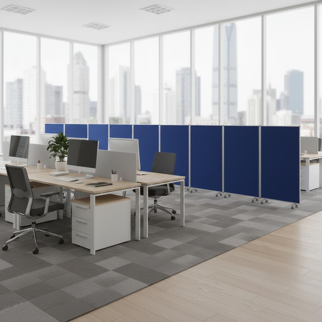 71" Blue Iron Folding Nine Panel Screen Room Divider