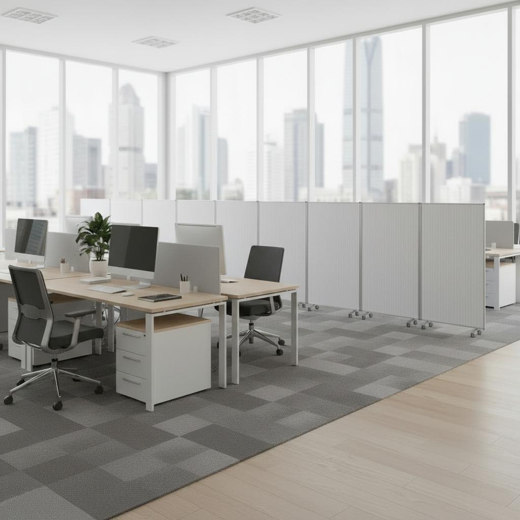 71" Clear Iron Folding Nine Panel Screen Room Divider