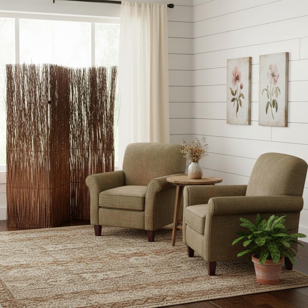 84" Brown Rattan Folding Three Panel Screen Room Divider