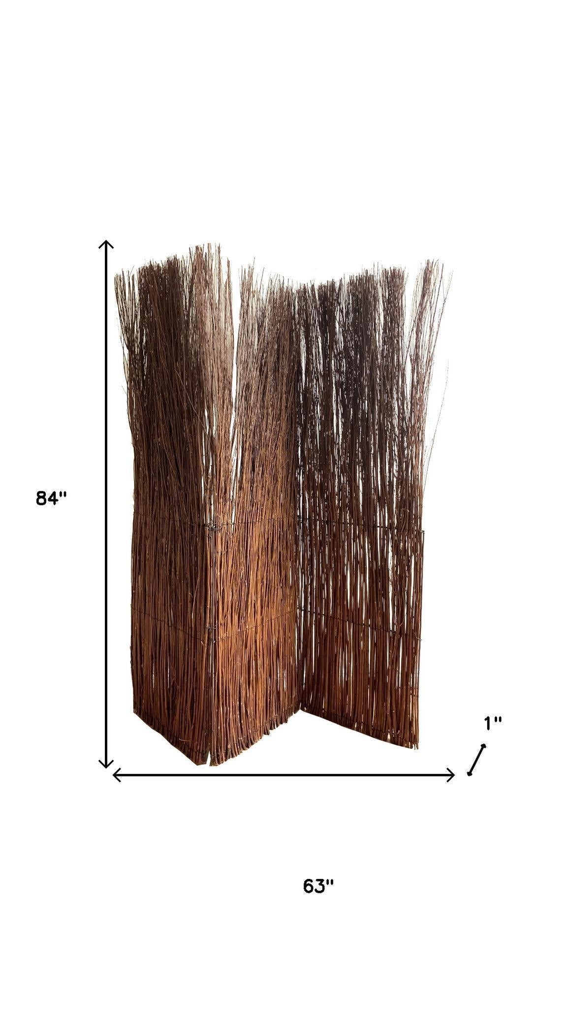 84" Brown Rattan Folding Three Panel Screen Room Divider