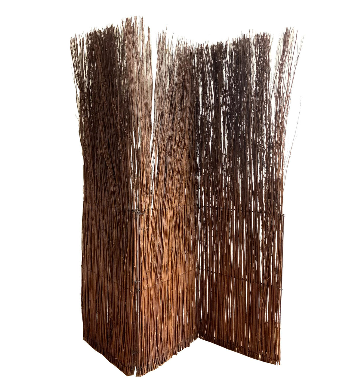 84" Brown Rattan Folding Three Panel Screen Room Divider