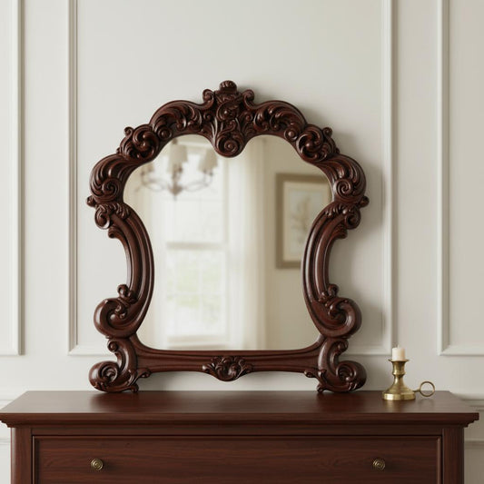 45" Brown Crowned Top Solid Wood Framed Mounted Dresser Mirror