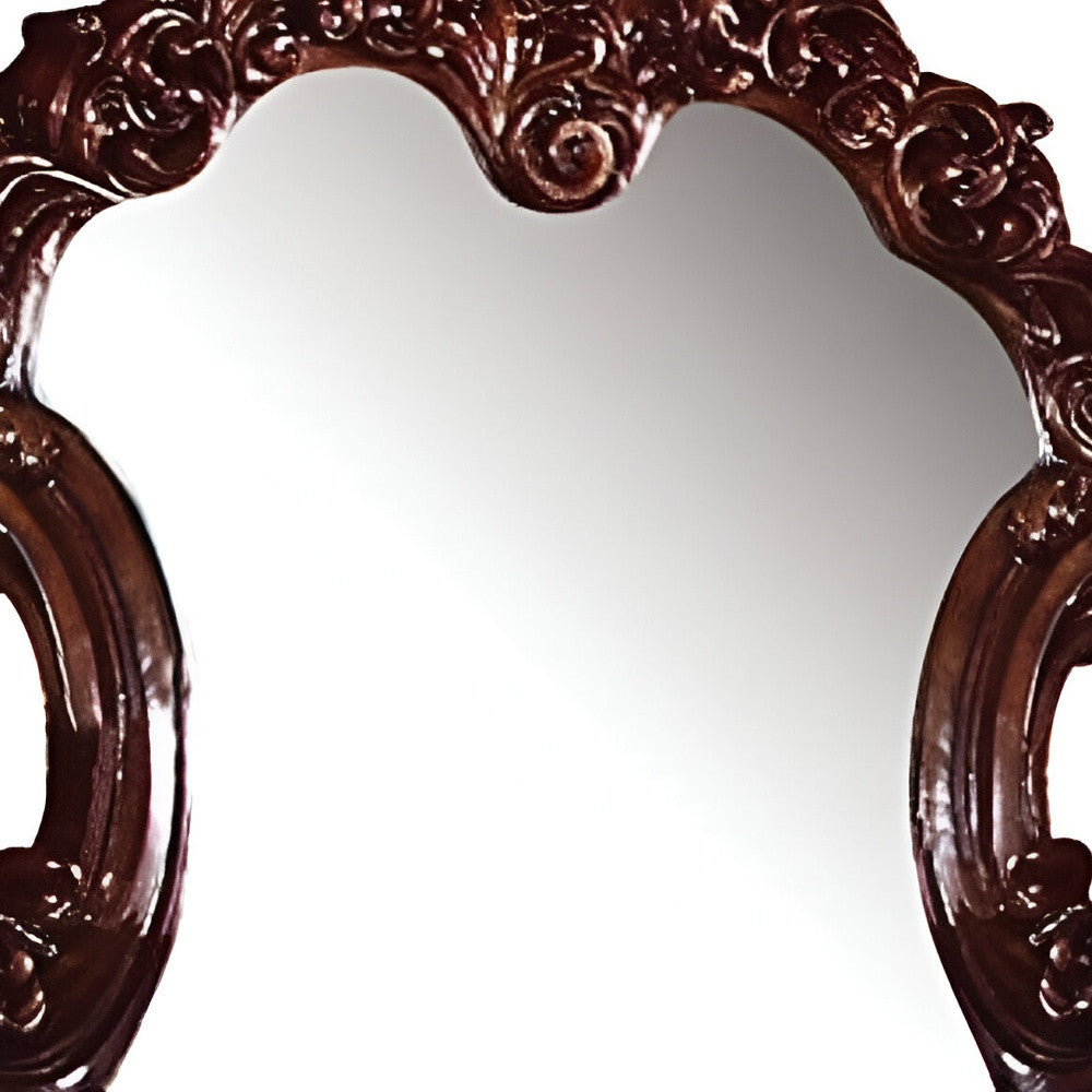 45" Brown Crowned Top Solid Wood Framed Mounted Dresser Mirror