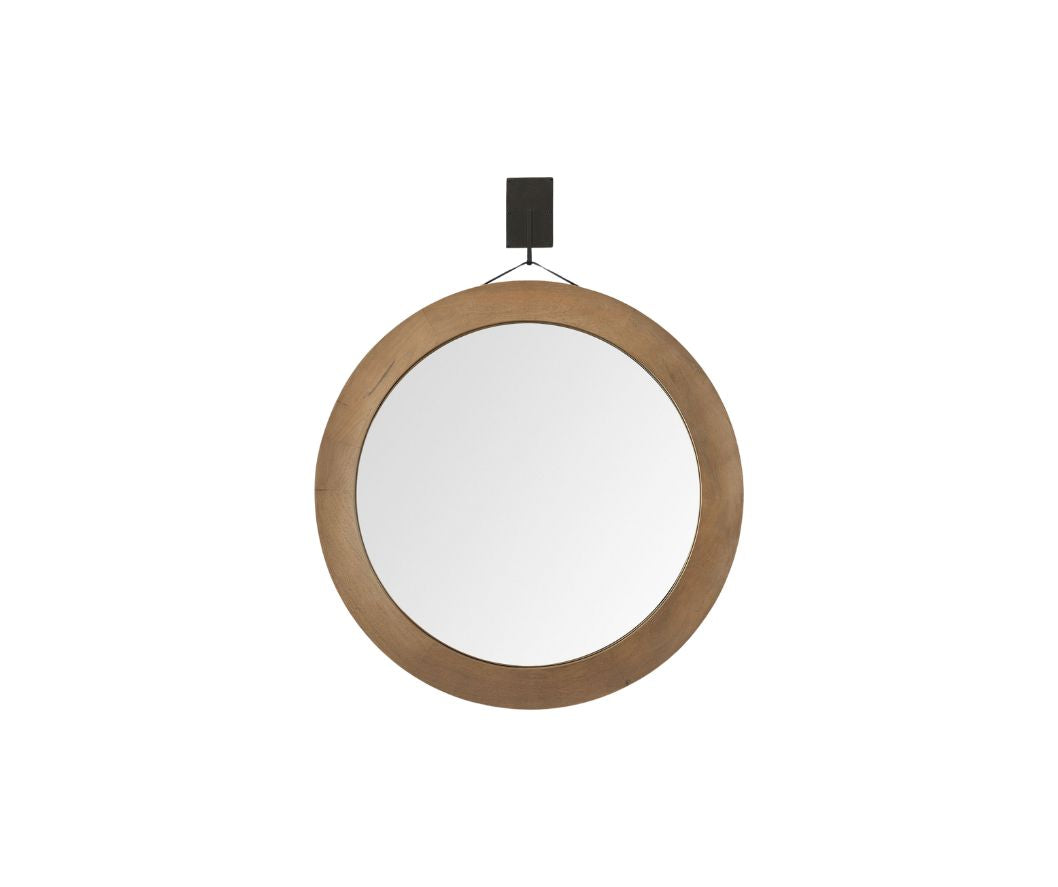 44" Brown Round Wood Framed Rope Hanging Accent Mirror