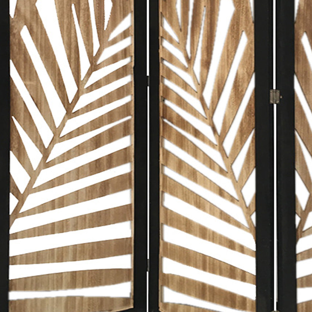 67" Brown Solid Wood Folding Three Panel Screen Room Divider