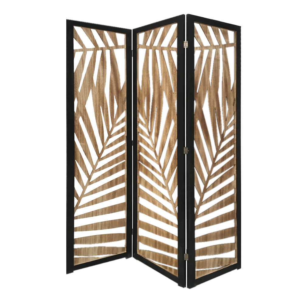 67" Brown Solid Wood Folding Three Panel Screen Room Divider
