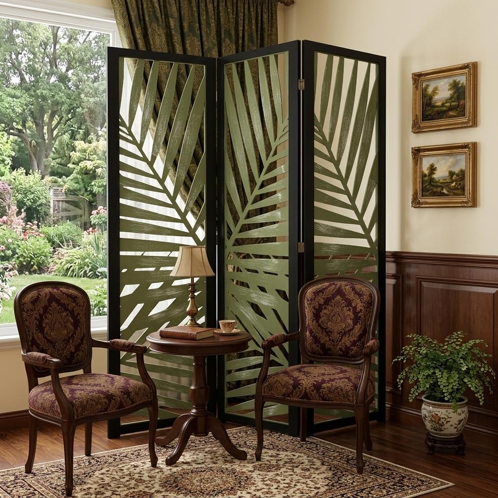67" Green Solid WoodFolding Three Panel Screen Room Divider