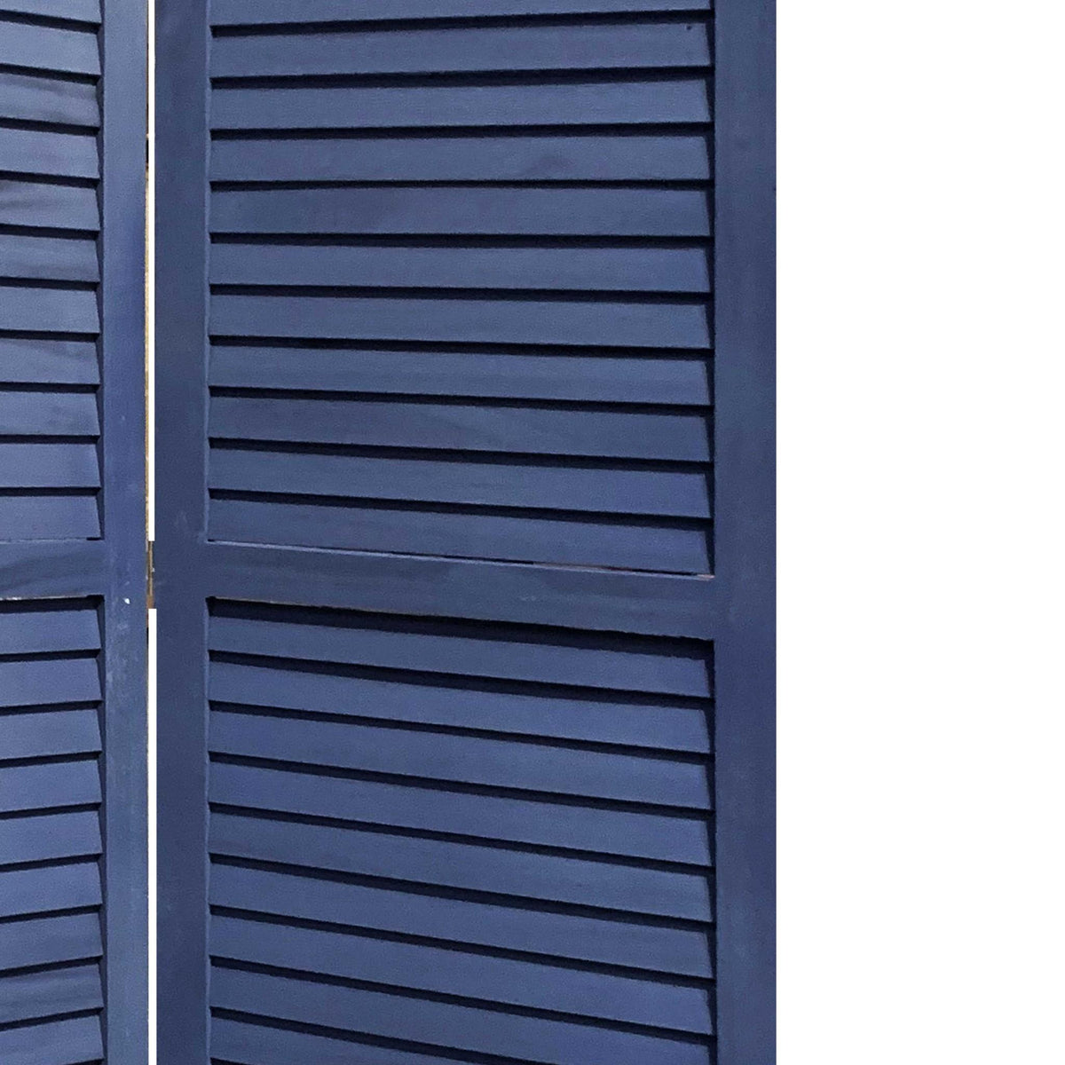 67" Dark Blue Solid Wood Folding Three Panel Screen Room Divider