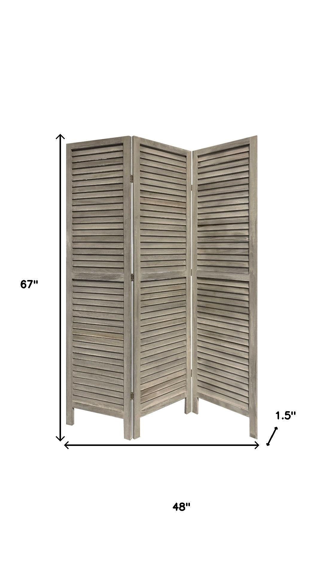 67" Gray Folding Three Panel Screen Room Divider