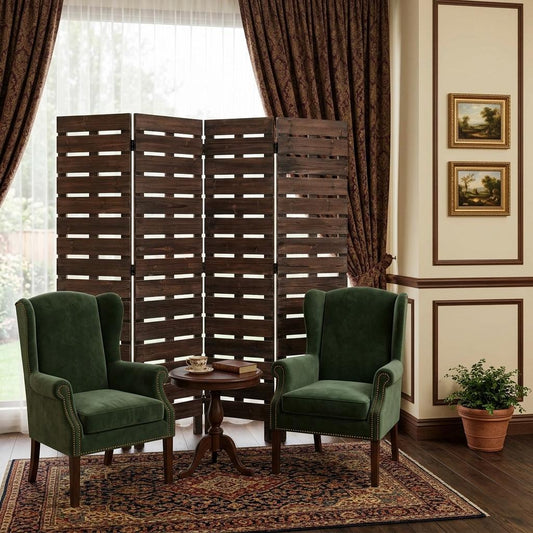 72" Brown Folding Four Panel Screen Room Divider