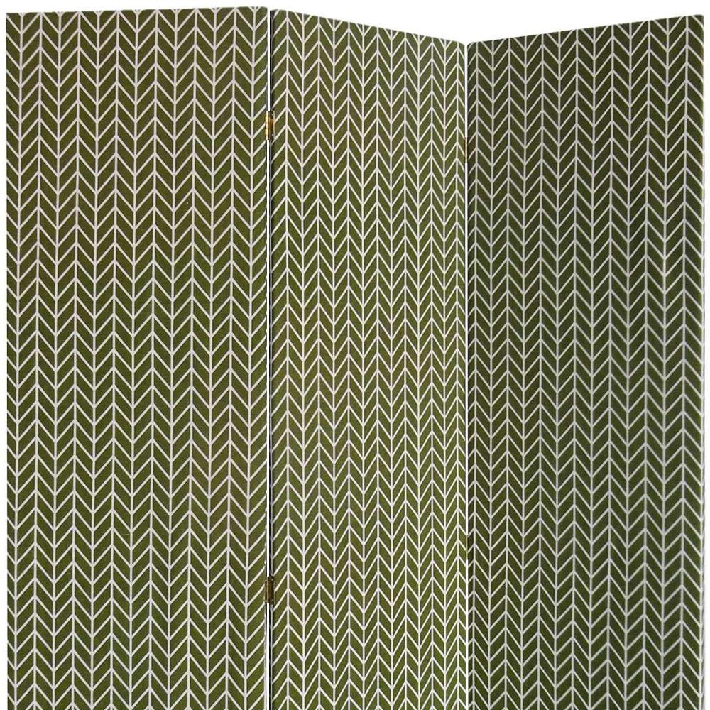 71" Green Fabric Folding Three Panel Screen Room Divider