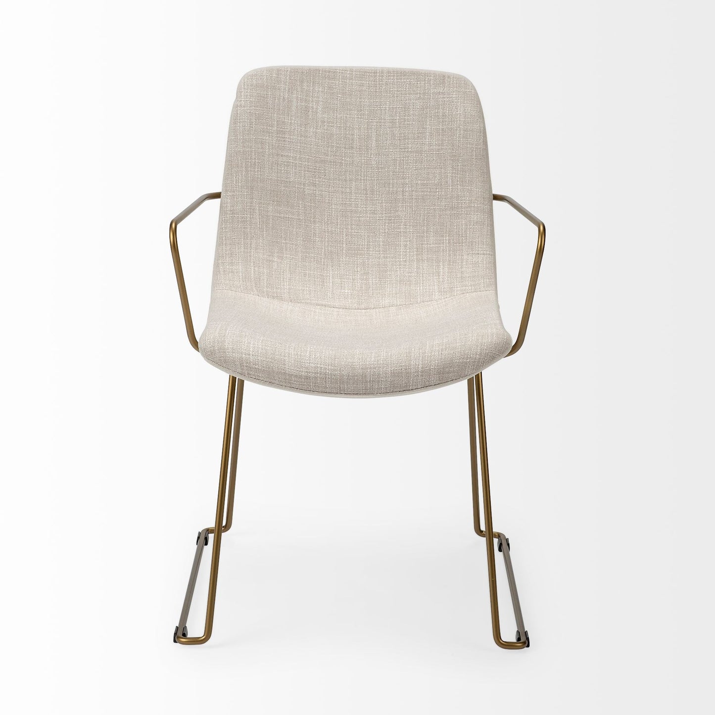 Cream and Gold Upholstered Fabric Dining Arm Chair
