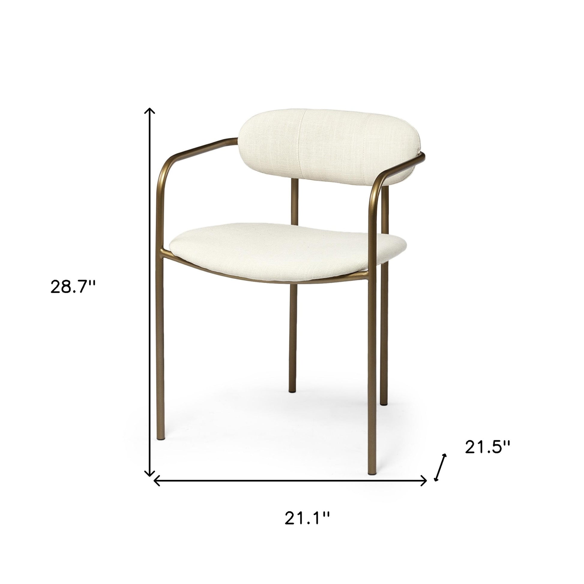 Set of Two Cream and Gold Fabric Open Back Dining Arm Chairs