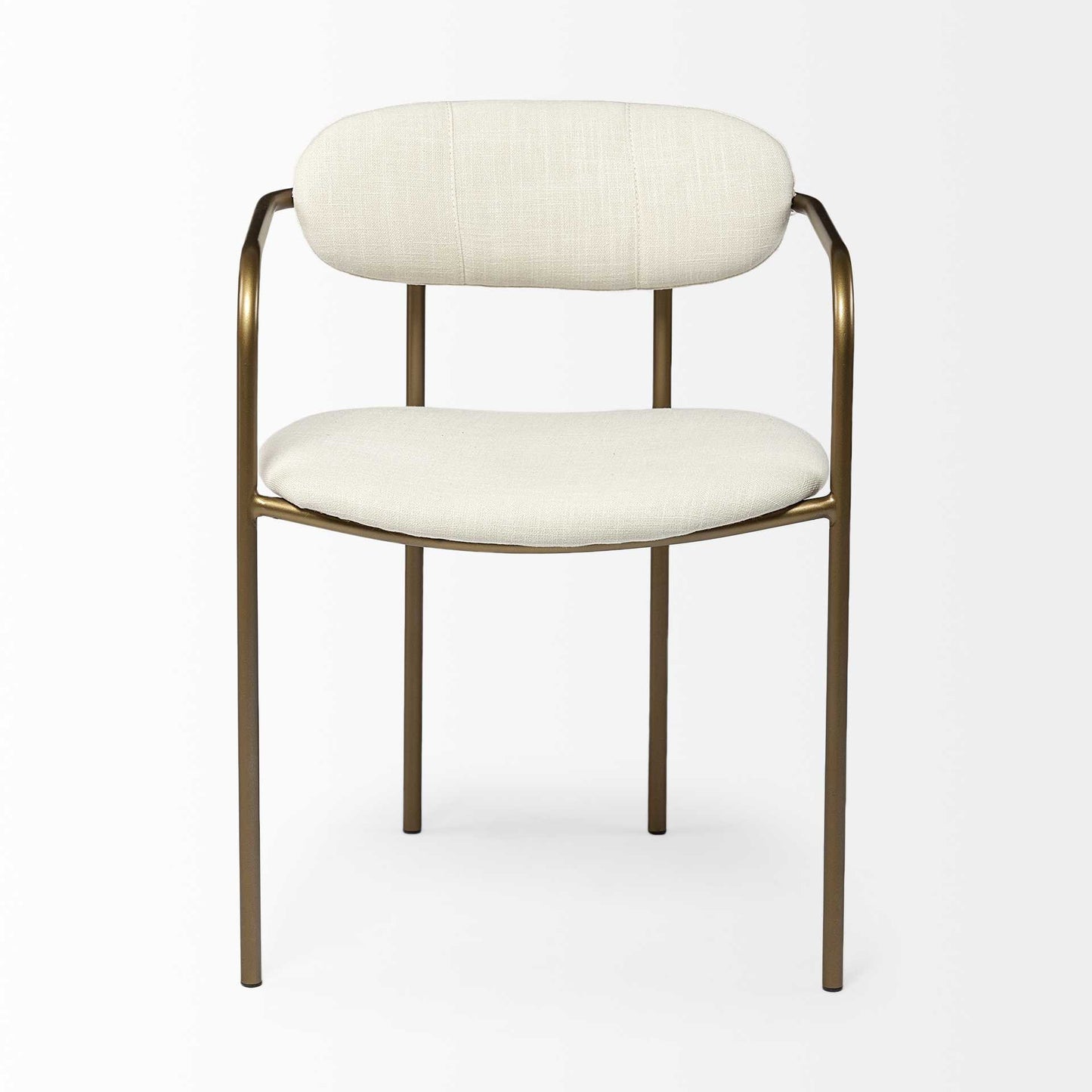 Set of Two Cream and Gold Fabric Open Back Dining Arm Chairs