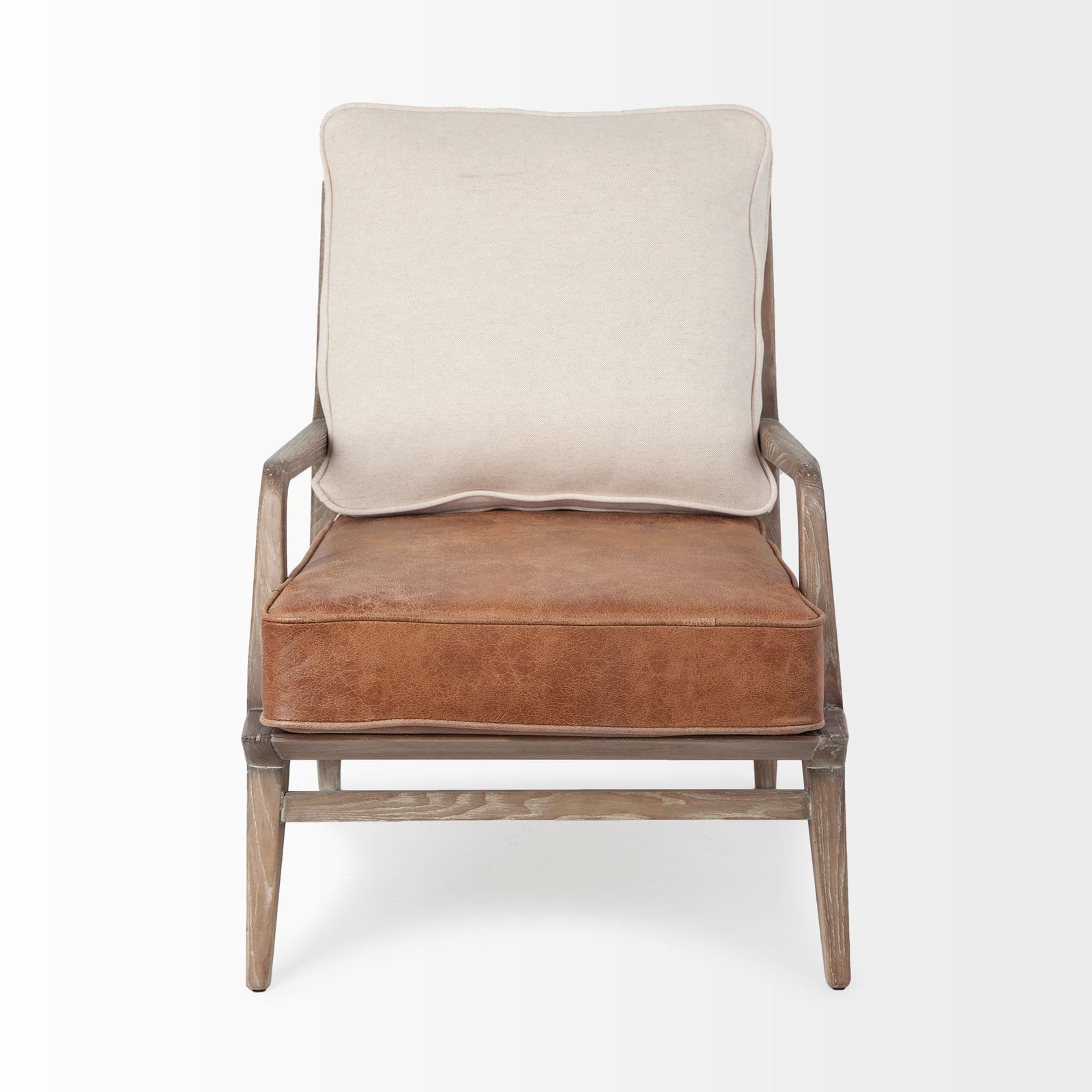 24" Beige and Brown Leather Arm Chair