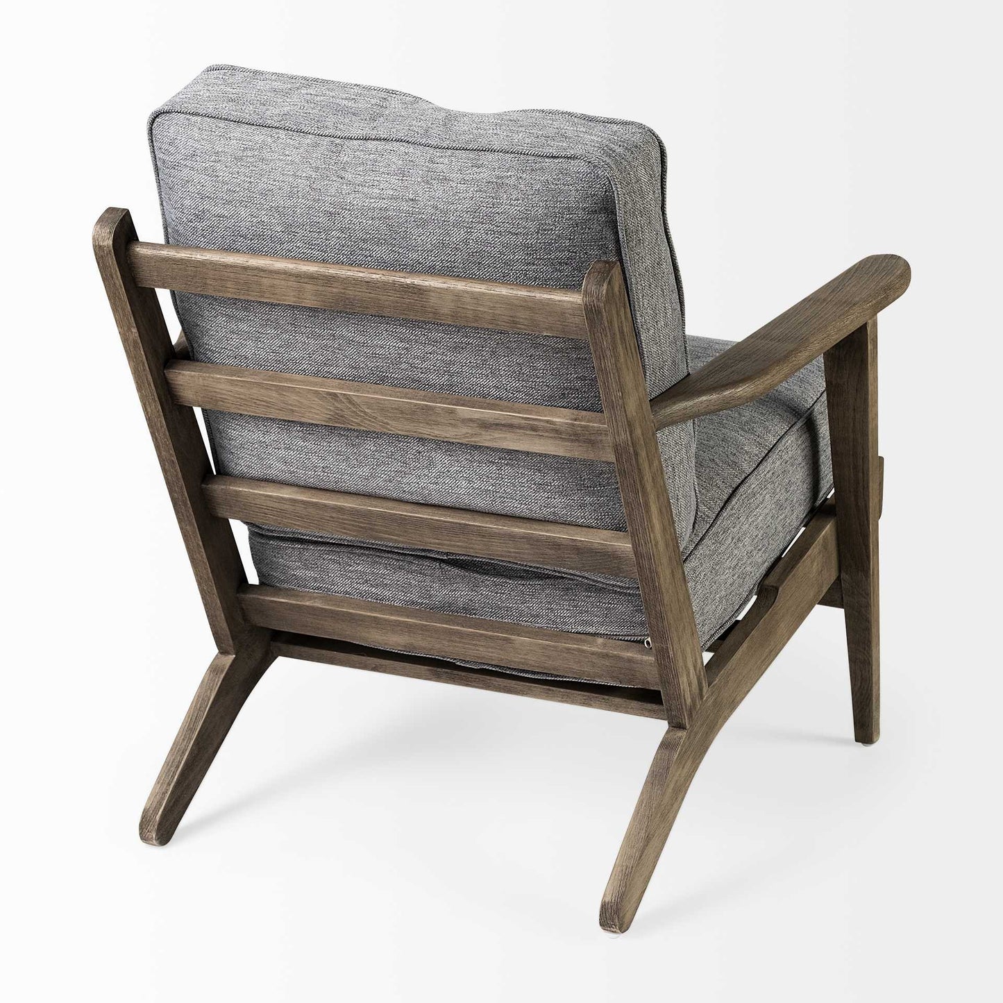31" Gray and Brown Fabric Cushions And Wood Lounge Chair