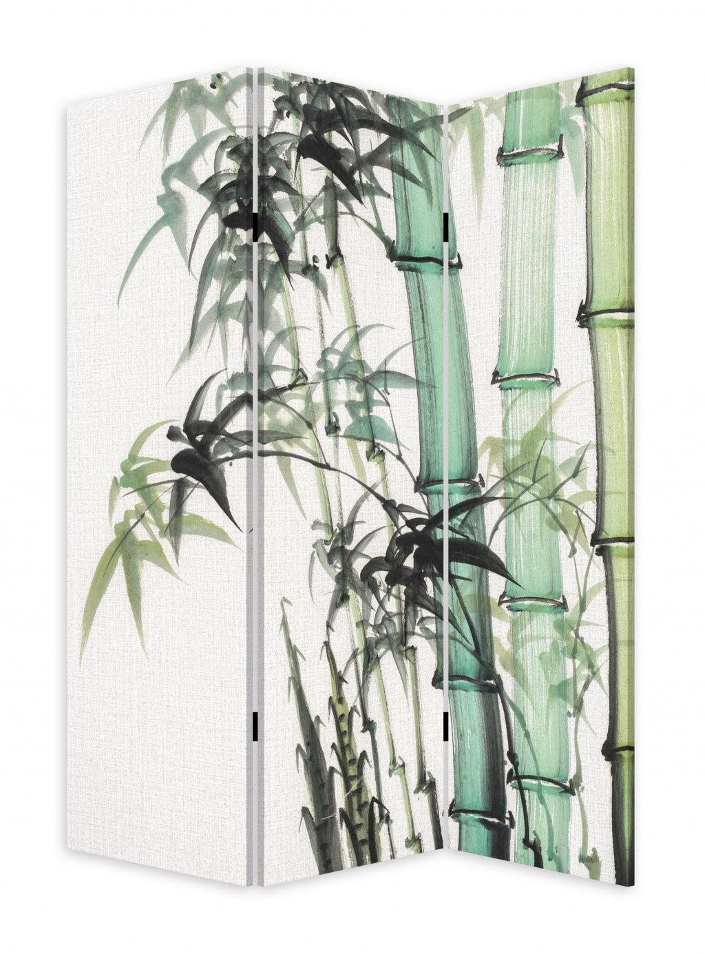 72" Green And White Canvas Folding Three Panel Screen Room Divider