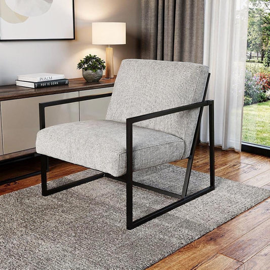 33" Gray and Black Fabric Wingback Chair