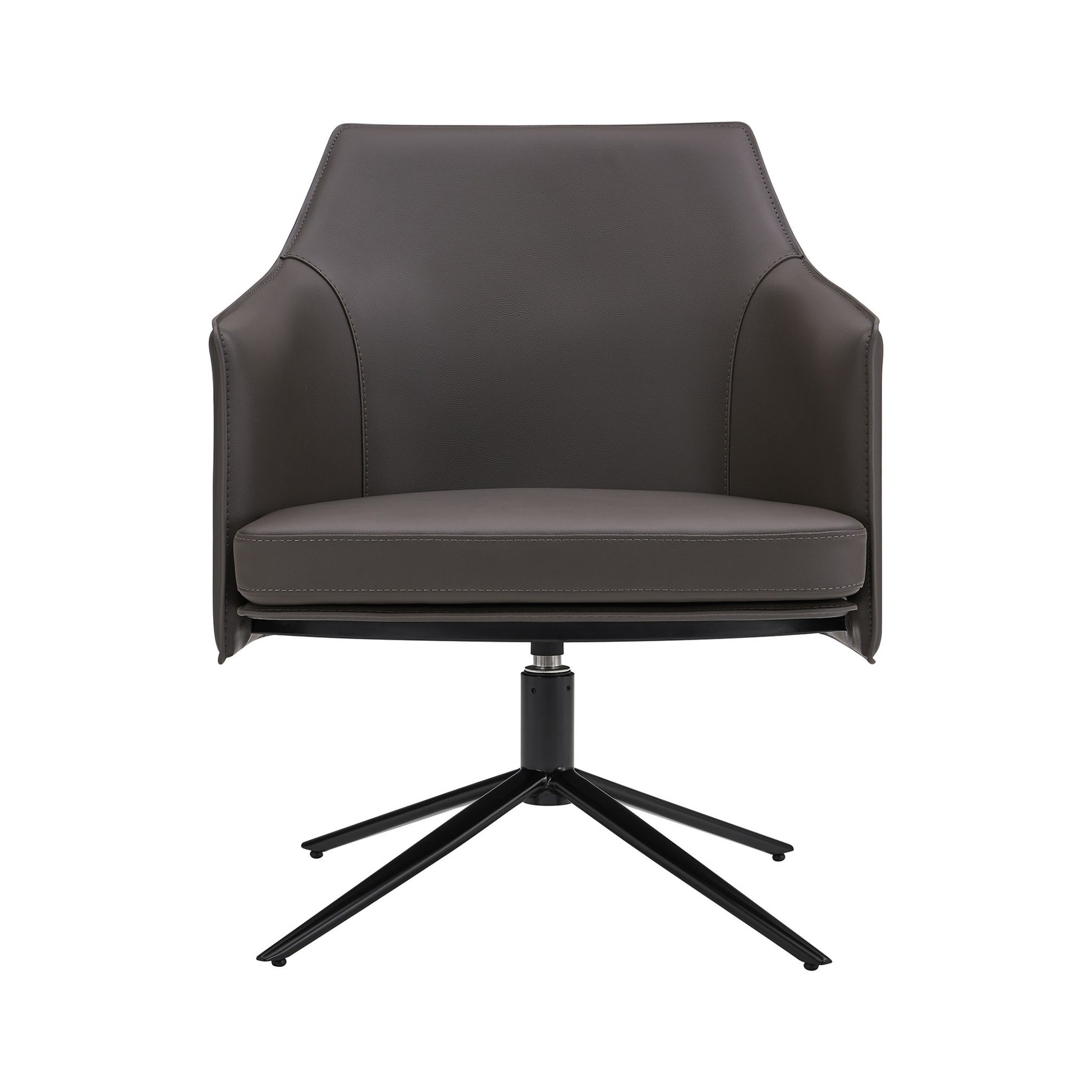 26" Gray and Black Faux Leather Swivel Lounge Chair