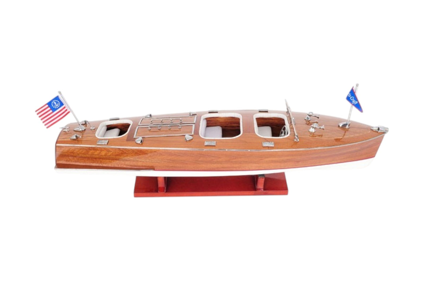 10" Wood Brown Solid Wood Hand Painted Model Boat Tabletop Sculpture