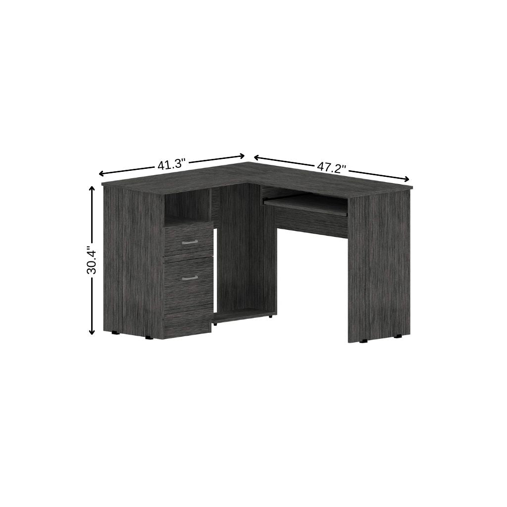 47" Gray L Shape Computer Desk With Two Drawers