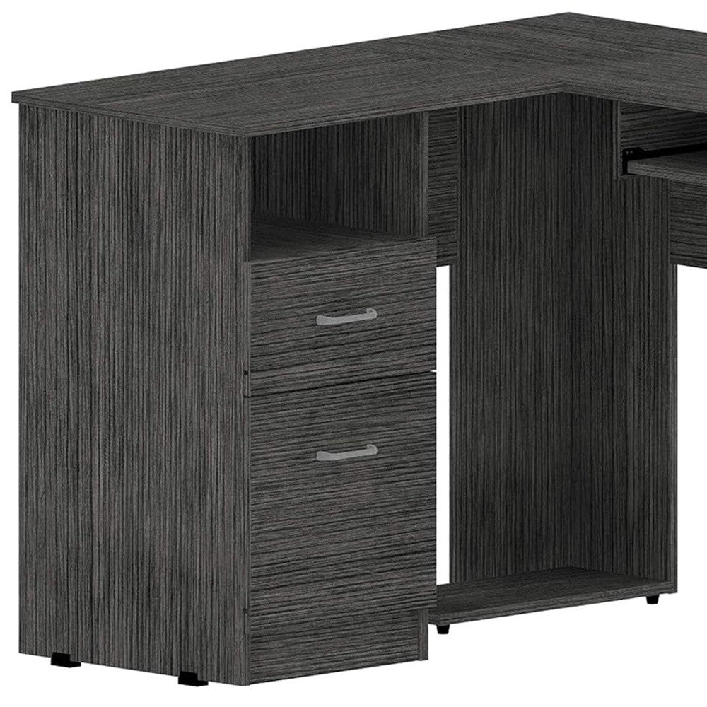 47" Gray L Shape Computer Desk With Two Drawers