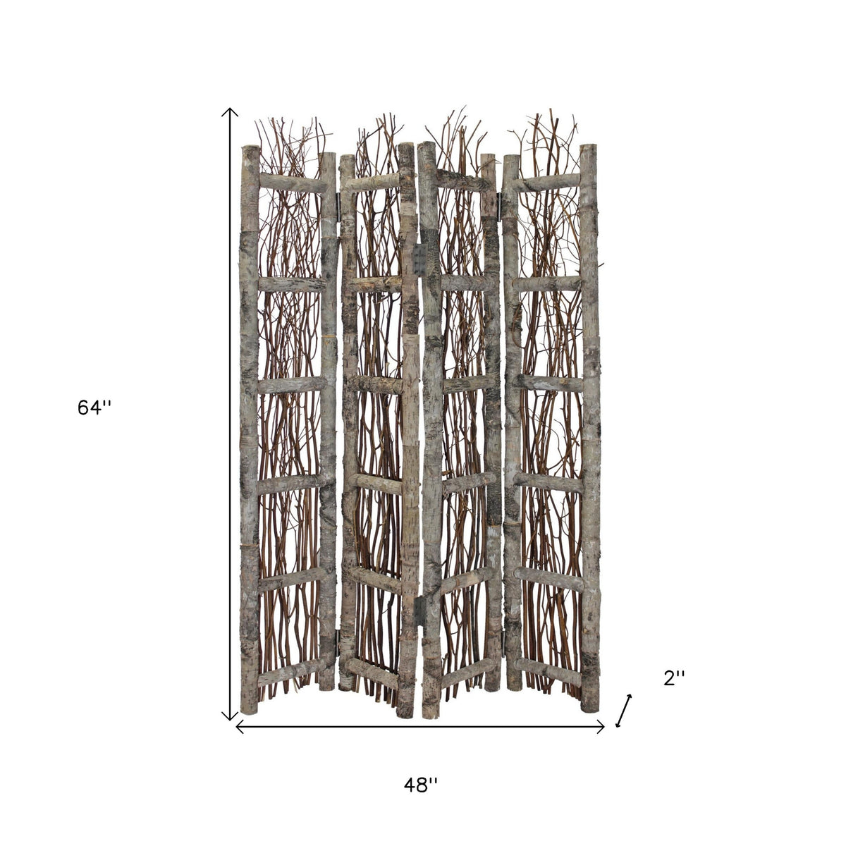 64" Brown Solid Wood Folding Four Panel Screen Room Divider