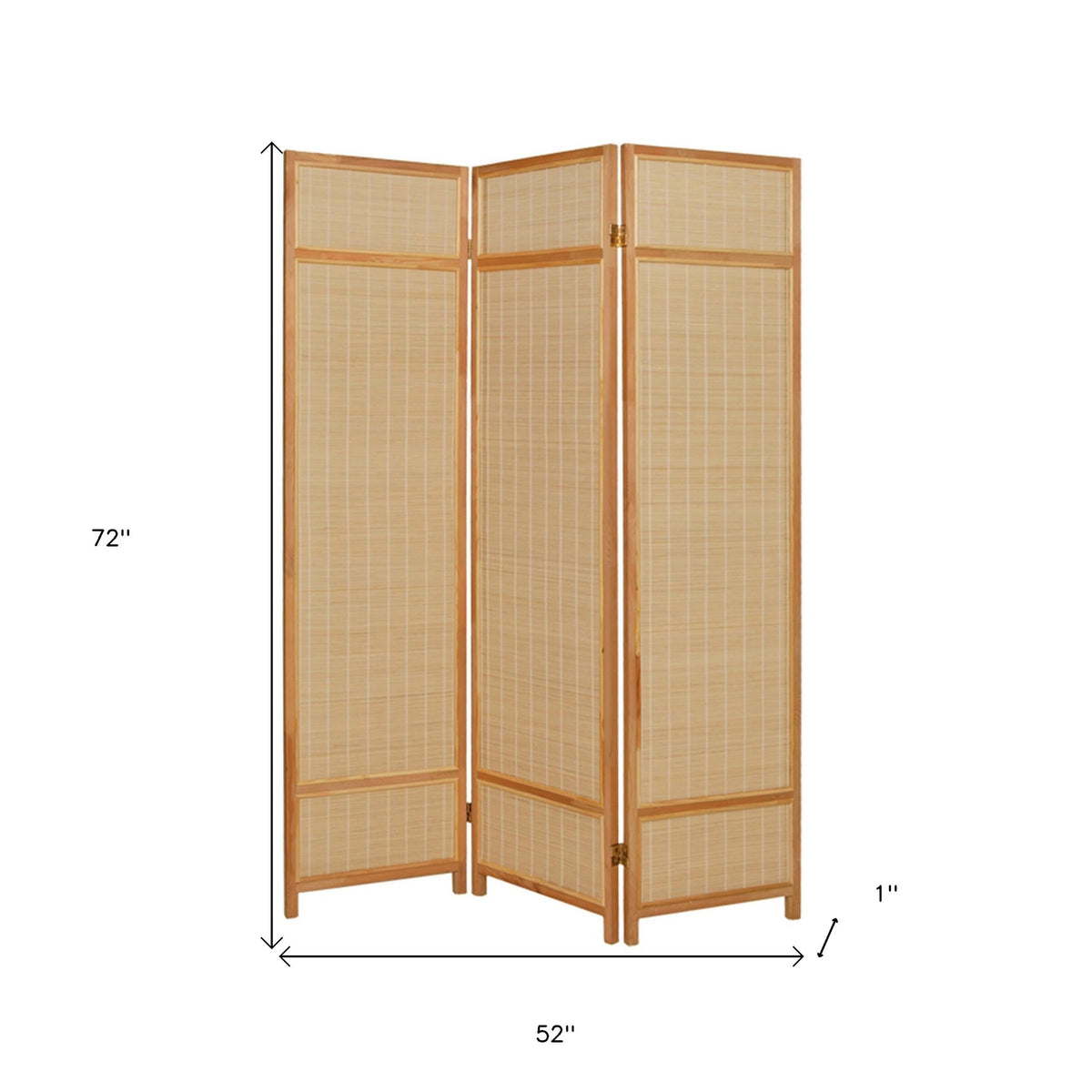 72" Brown Bamboo Folding Three Panel Screen Room Divider