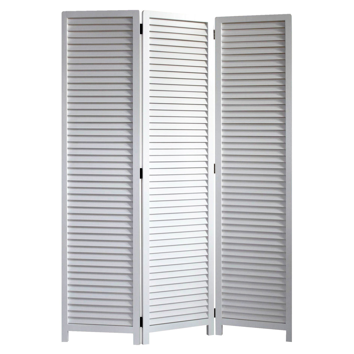 67" White Solid Wood Folding Three Panel Screen Room Divider