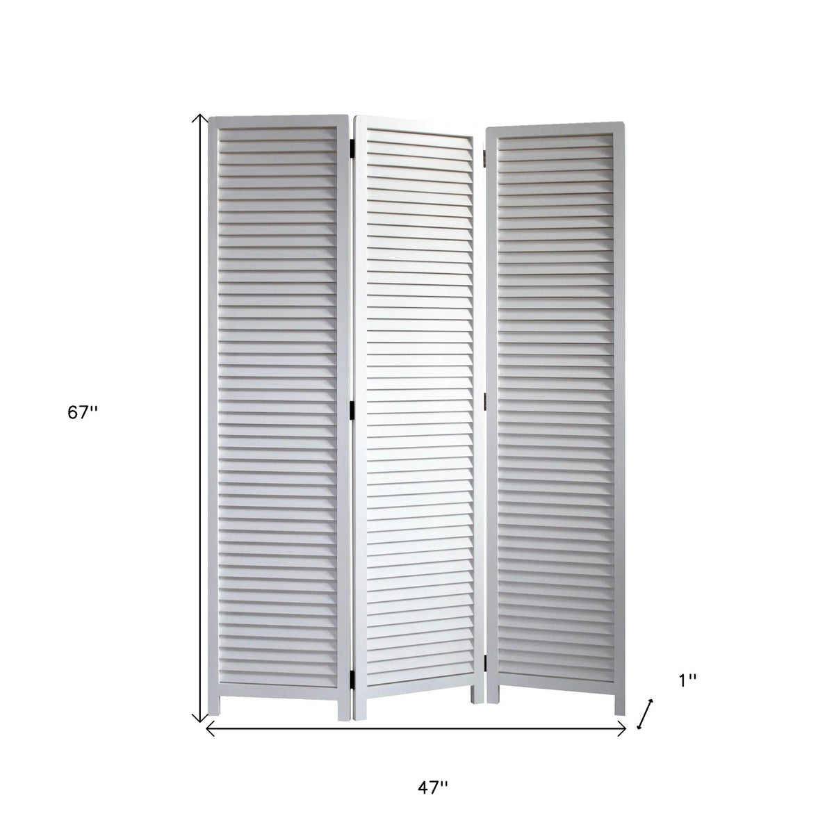 67" White Solid Wood Folding Three Panel Screen Room Divider