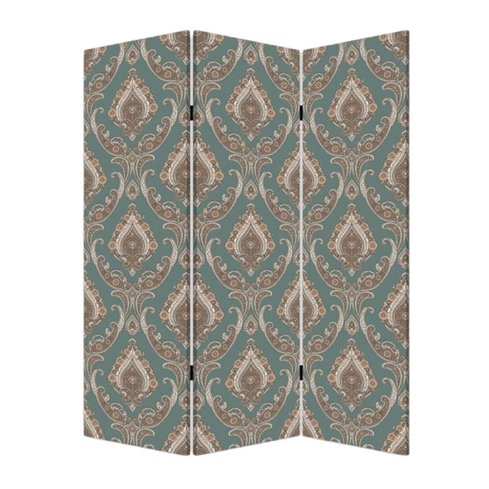 72" Green Folding Three Panel Screen Room Divider