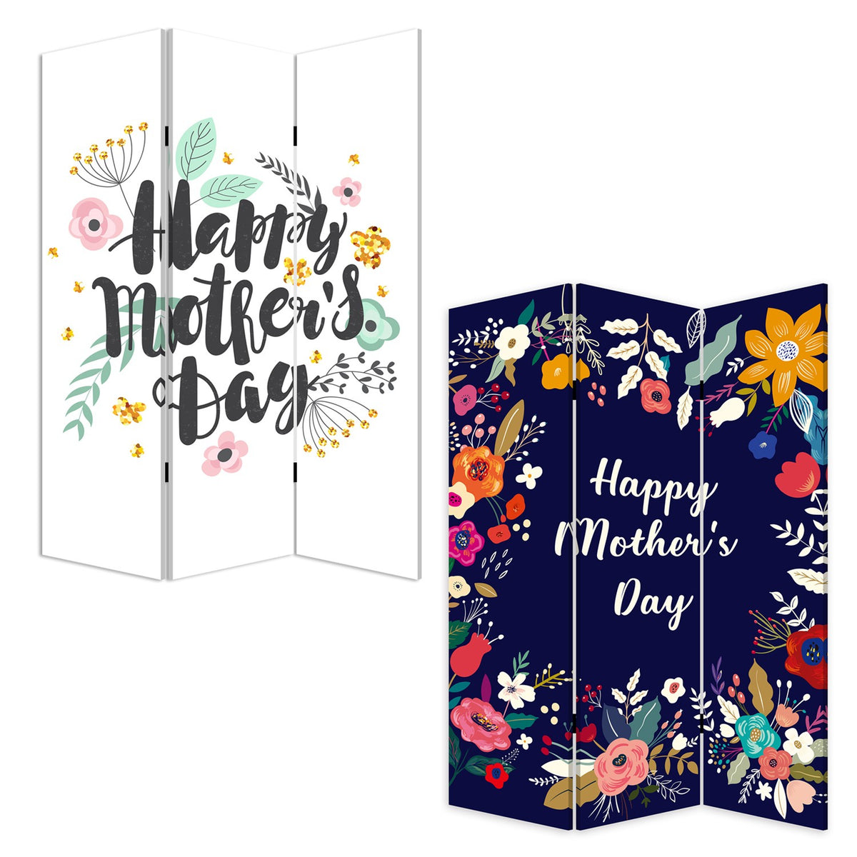 72" White Folding Three Panel Screen Room Divider
