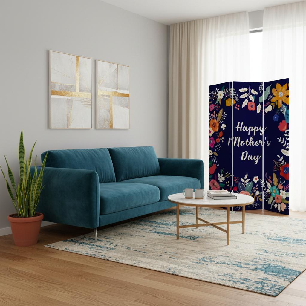 72" White Folding Three Panel Screen Room Divider