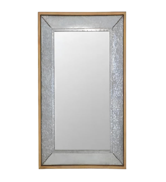 84" Gray And Brown Galvanized Metal and Wood Framed Leaning Accent Mirror