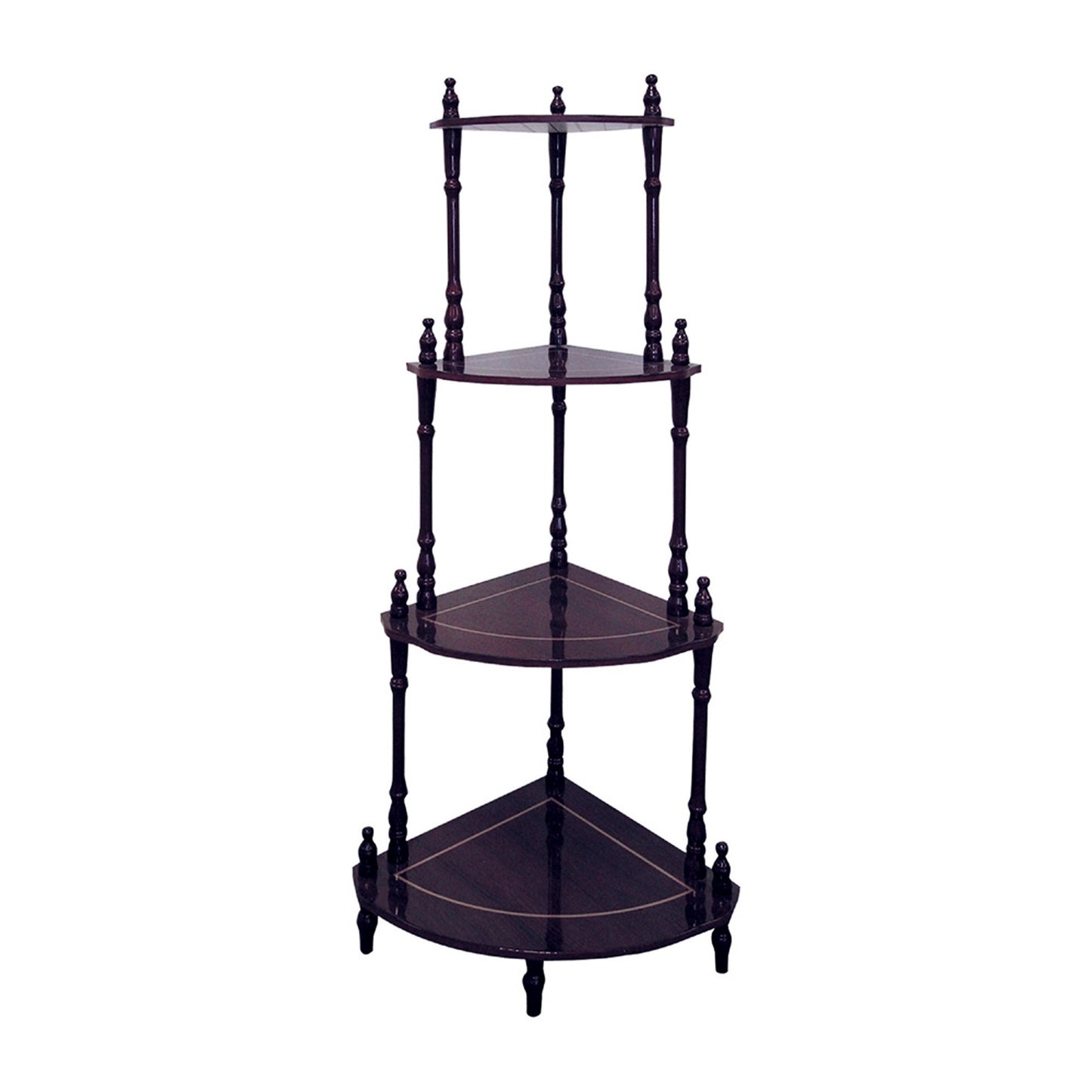 39" Brown Wood Four Tier Corner Bookcase
