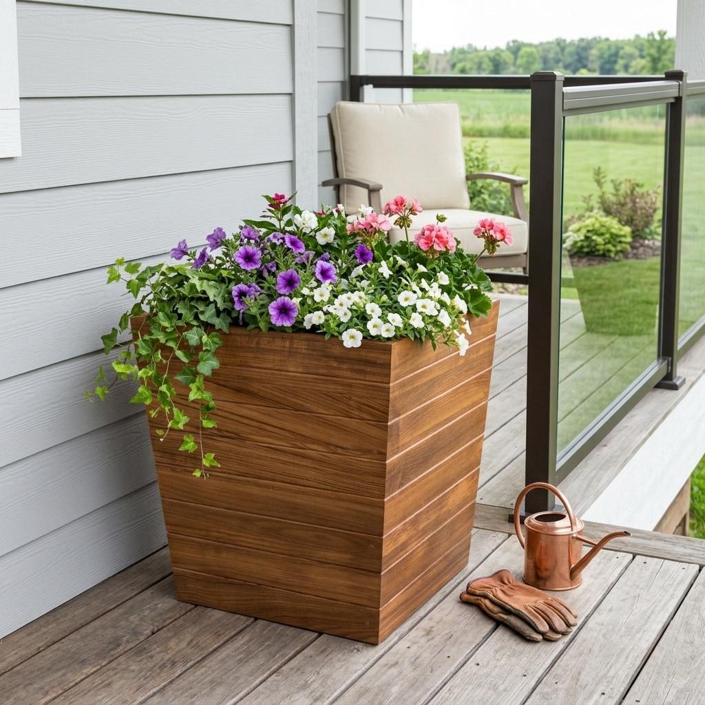 21" Brown Solid Wood Indoor Outdoor Square Planter Box