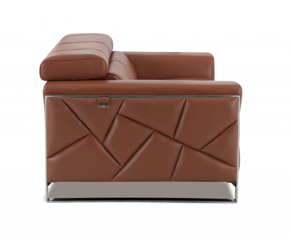 48" Camel And Silver Italian Leather Arm Chair