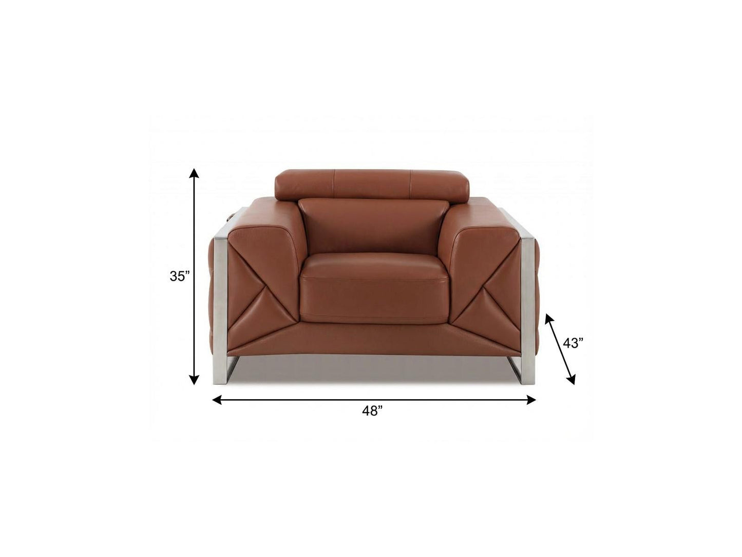 48" Camel And Silver Italian Leather Arm Chair
