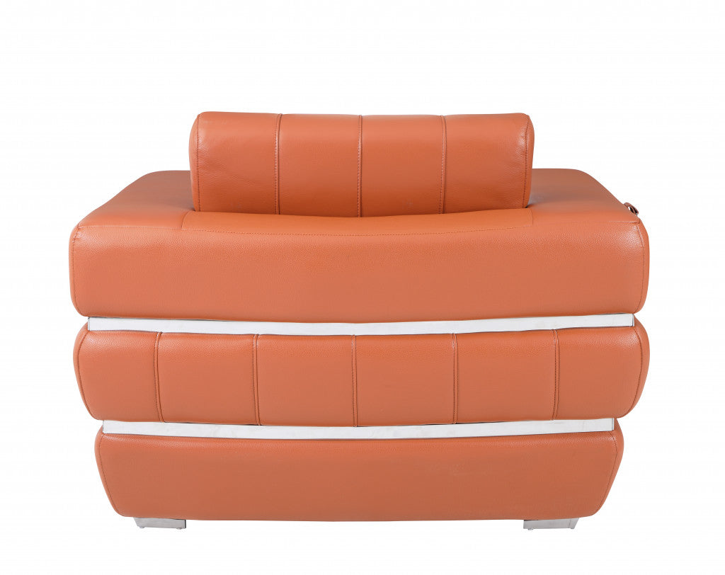 48" Camel And Silver Italian Leather Arm Chair