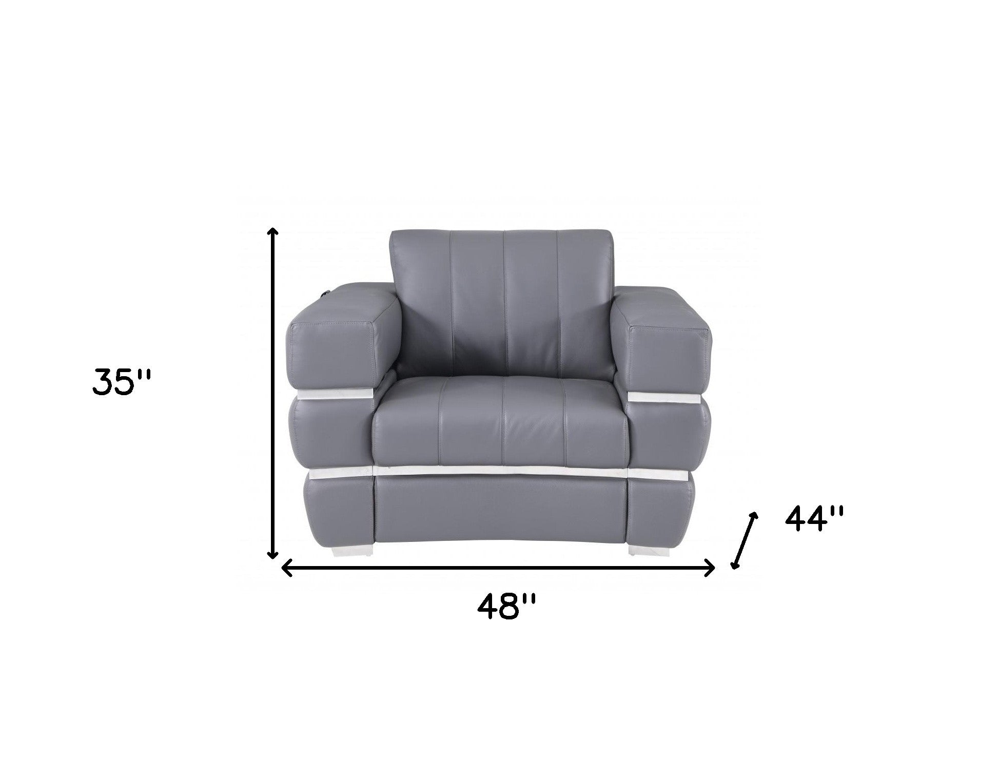 48" Dark Slate Gray And White Italian Leather Arm Chair