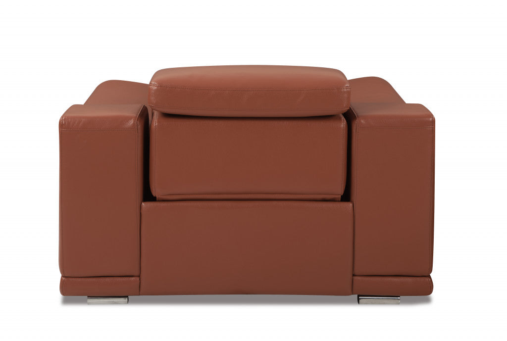 48" Camel And Silver Italian Leather Arm Chair