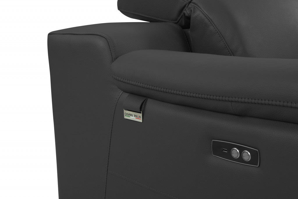 48" Dark Slate Gray And White Italian Leather Arm Chair