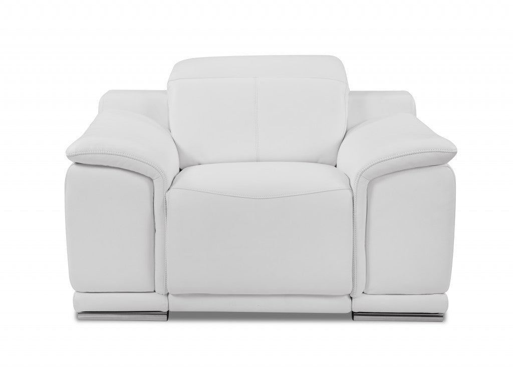 48" White Italian Leather Arm Chair