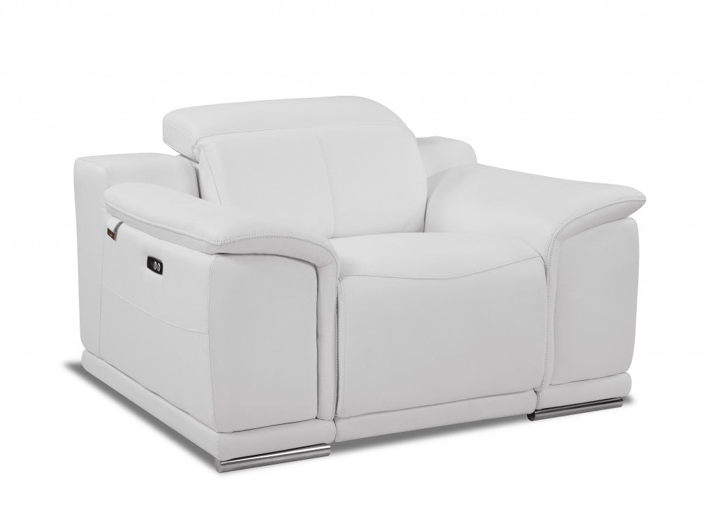 48" White Italian Leather Arm Chair