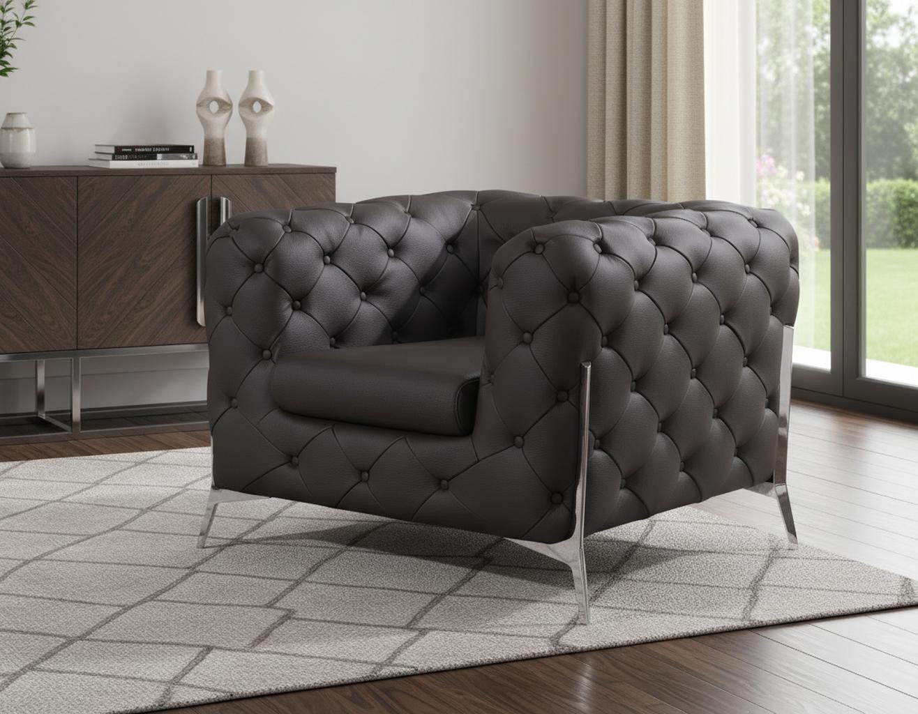 45" Brown Italian Leather Arm Chair