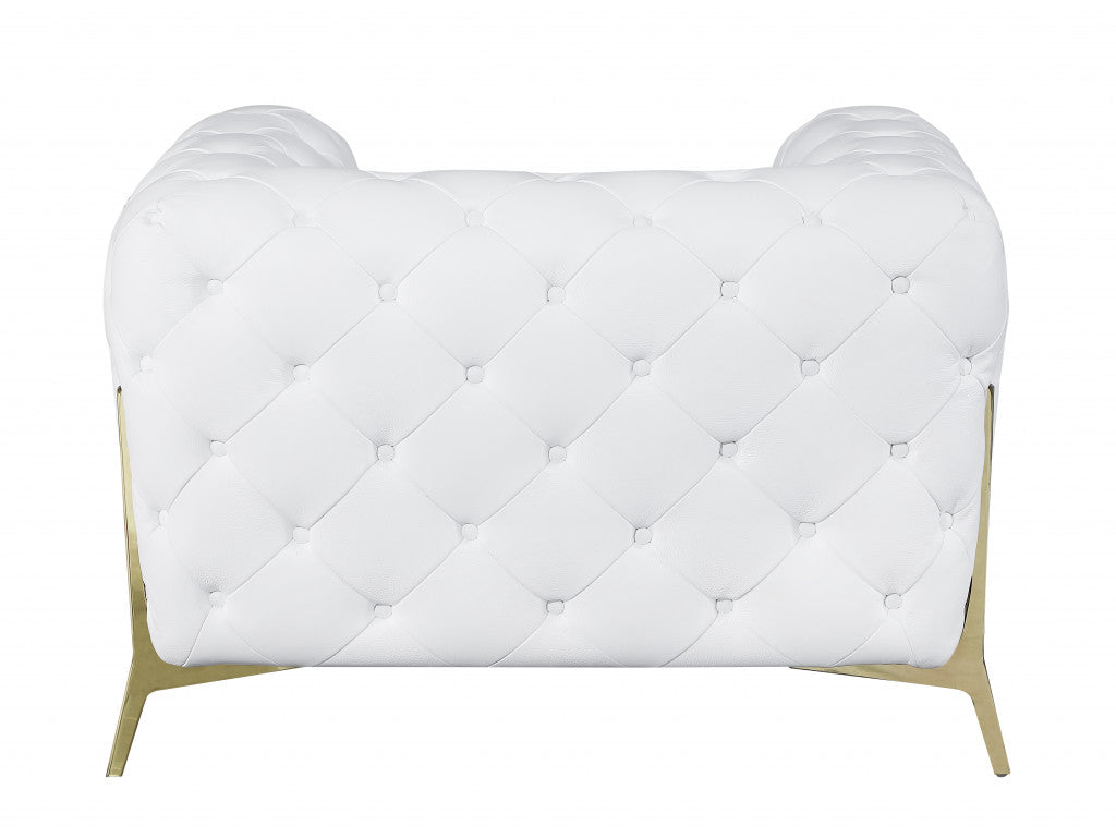 45" White And Gold Italian Leather Arm Chair