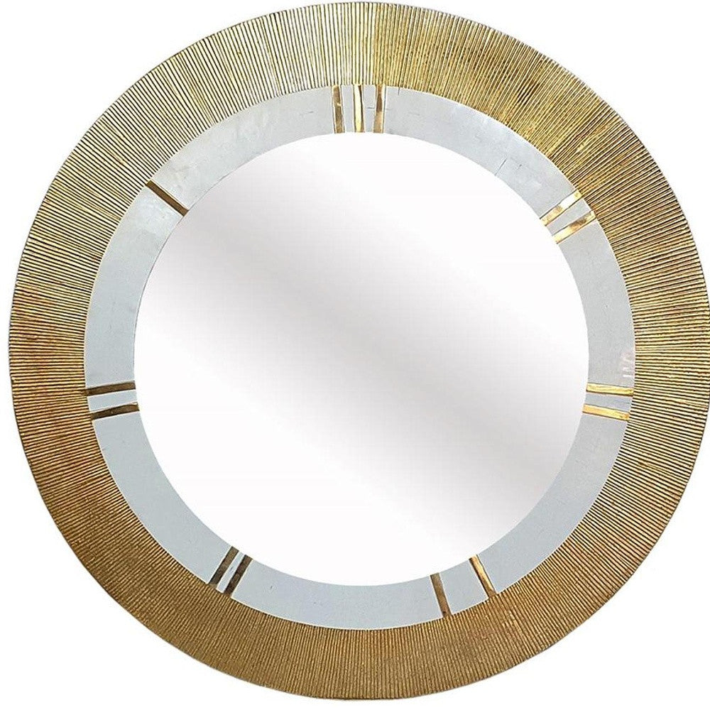 36" Gold and White Round Aluminum Ribbed Edge Framed Accent Mirror