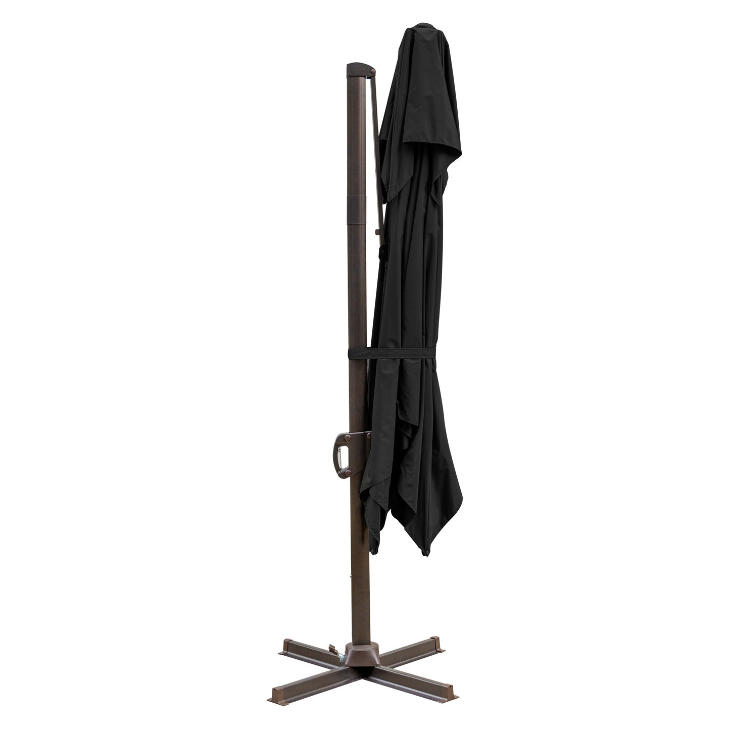 15" Black Polyester Square Tilt Cantilever Patio Umbrella with Stand