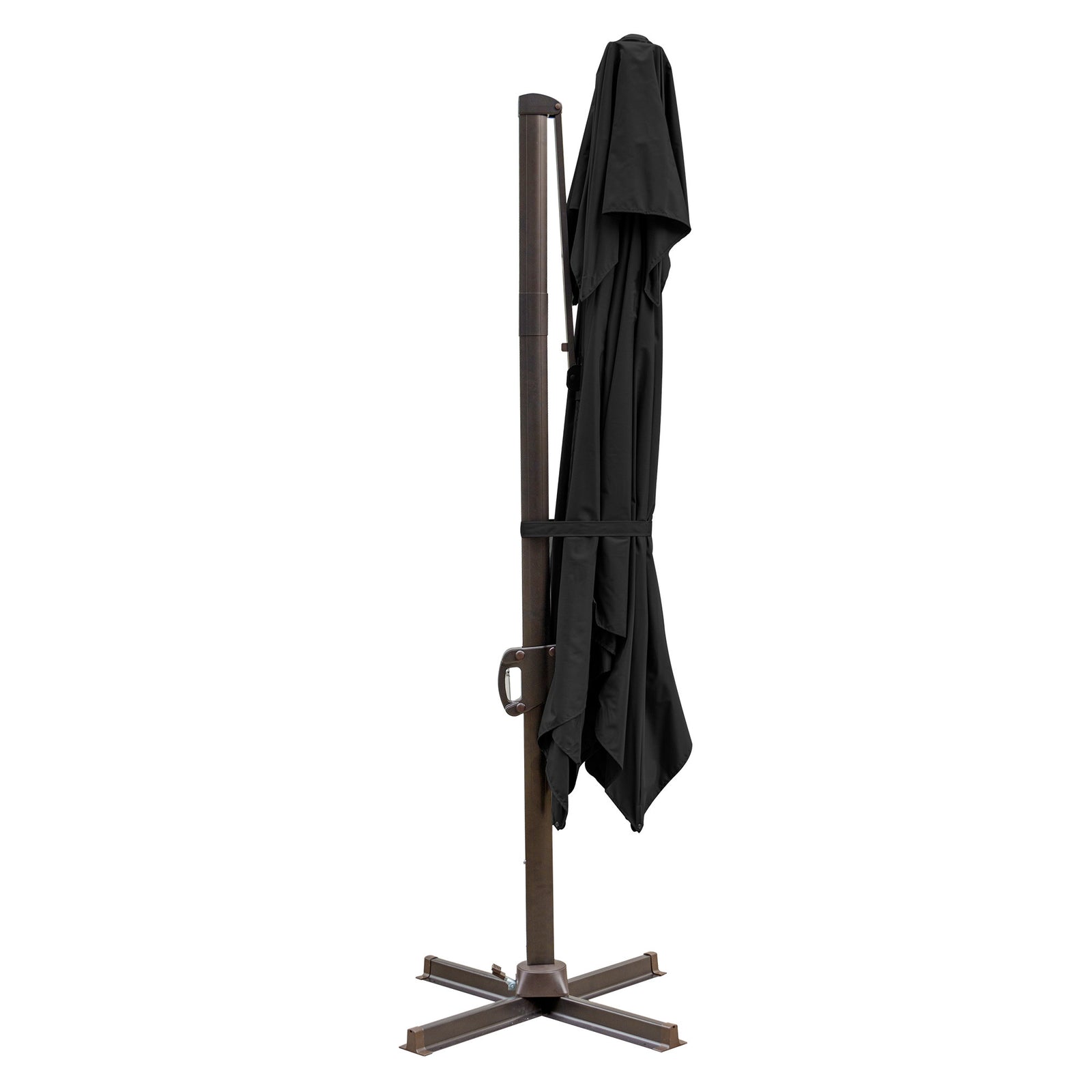 15" Black Polyester Square Tilt Cantilever Patio Umbrella with Stand